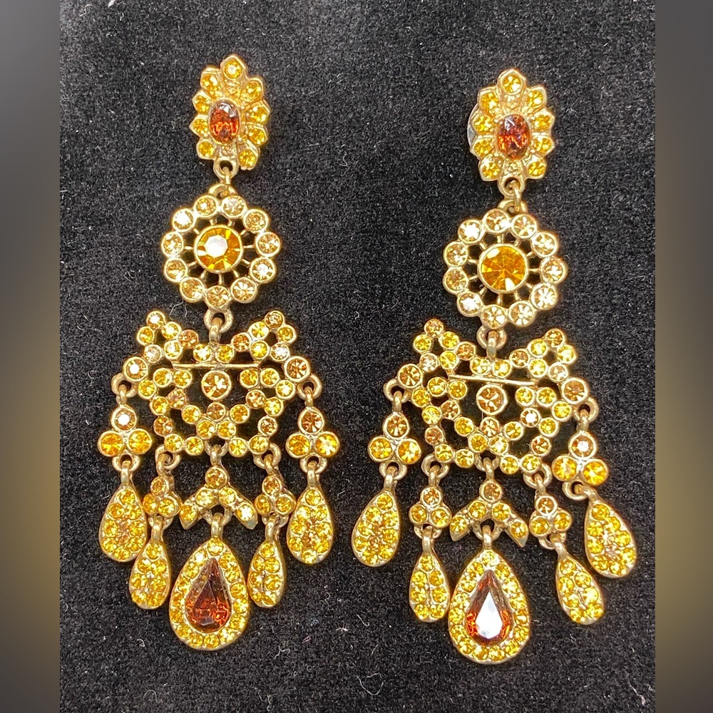 Chandelier Rhinestone Earrings Pierced Honey‎ Topaz Color